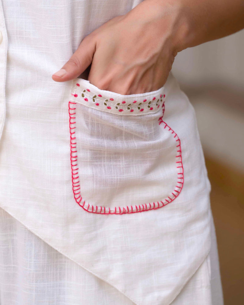 Slub Embroidered Grace Co-ord White
