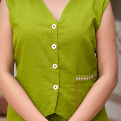 Slub Embroidered Grace Co-ord Green