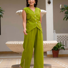 Slub Embroidered Grace Co-ord Green