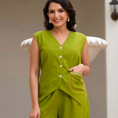 Slub Embroidered Grace Co-ord Green