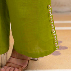 Slub Embroidered Grace Co-ord Green