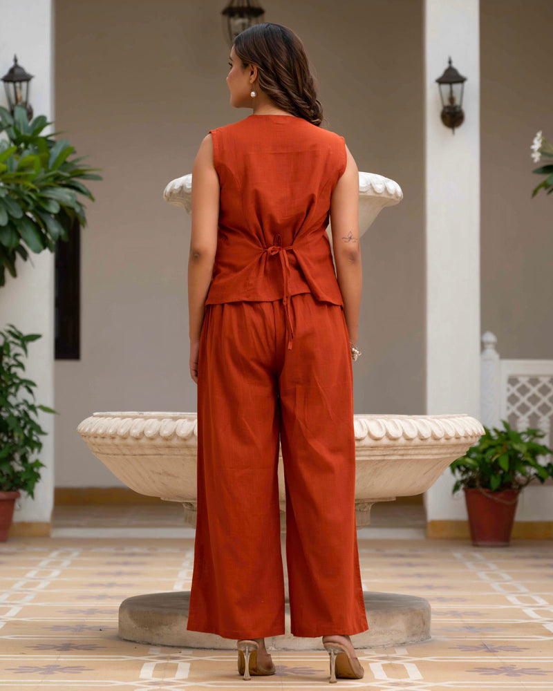 Slub Embroidered Grace Co-ord Orange