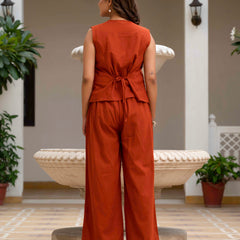 Slub Embroidered Grace Co-ord Orange
