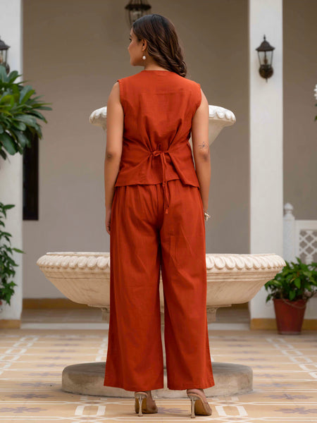 Slub Embroidered Grace Co-ord Orange