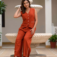 Slub Embroidered Grace Co-ord Orange