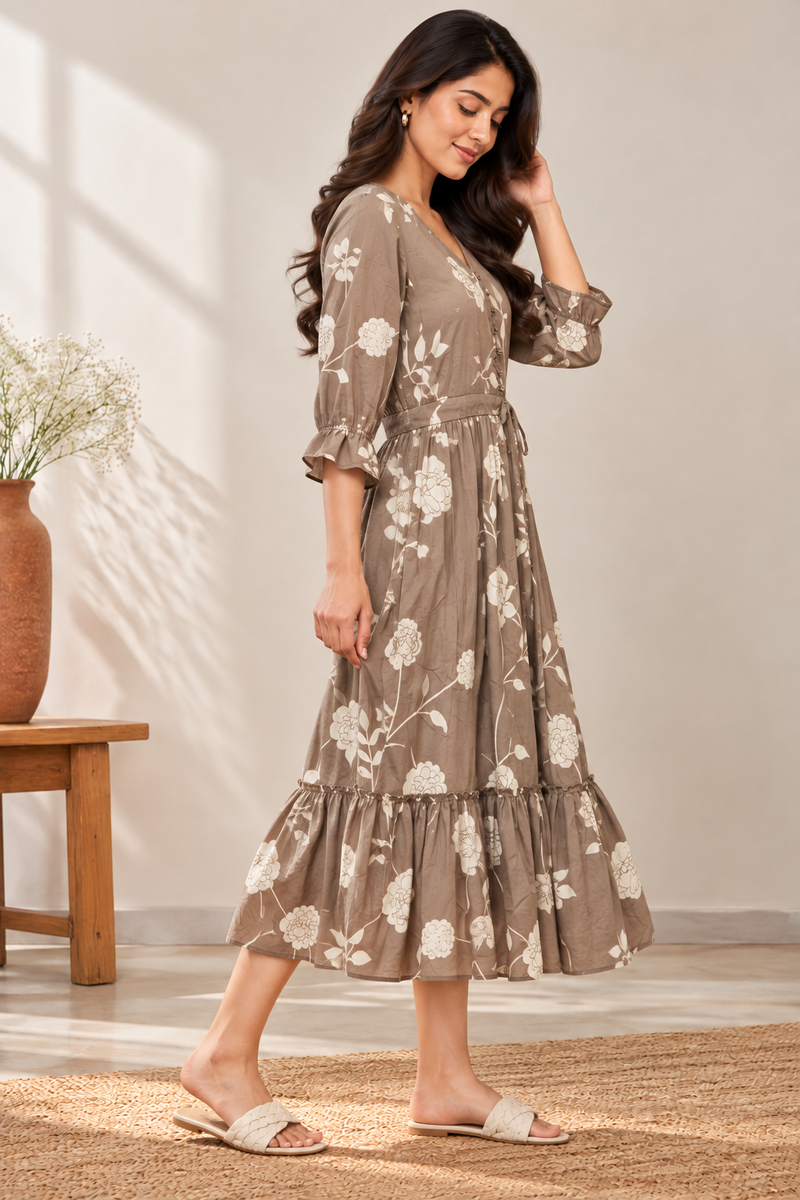 Petal Sleeve Midi Dress