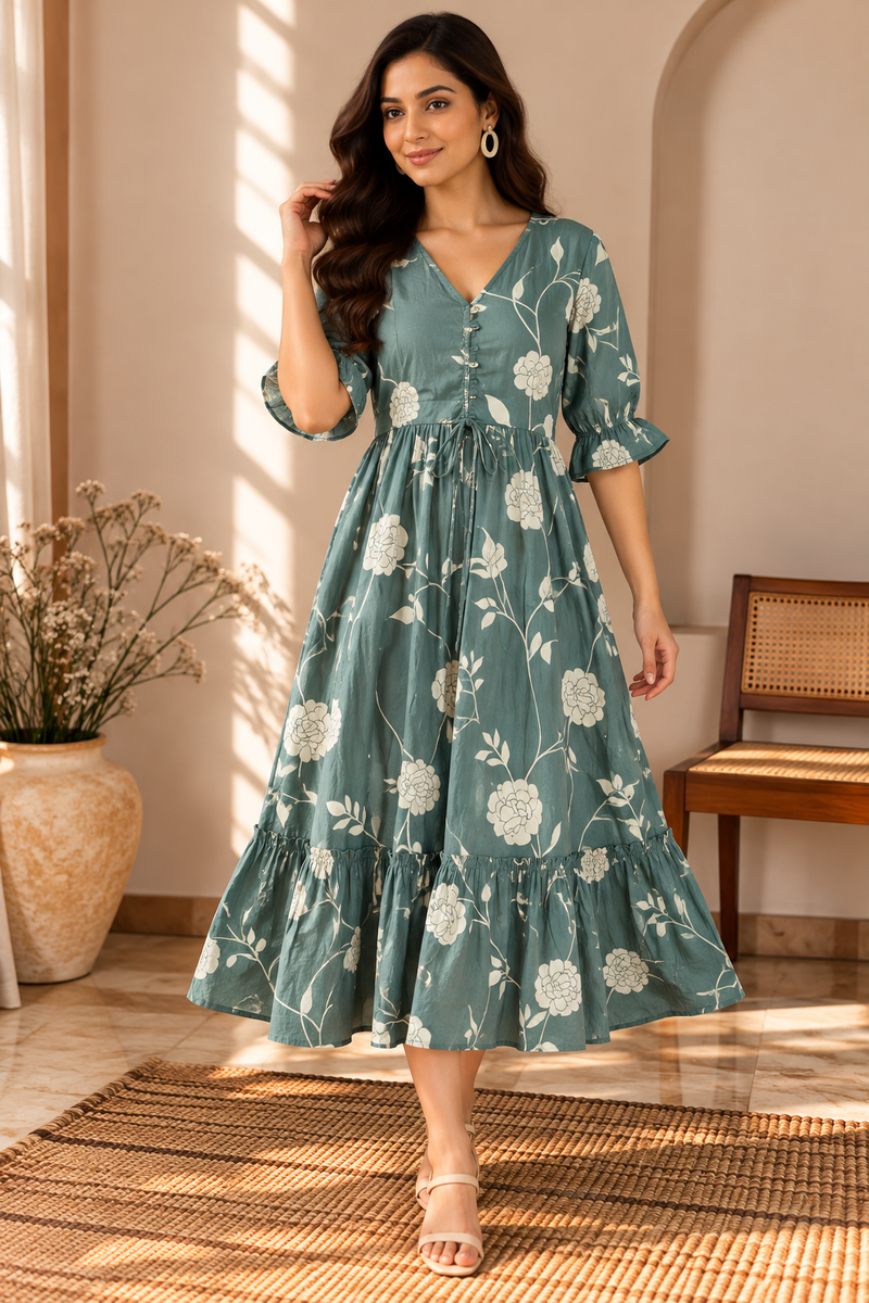 Petal Sleeve Midi Dress