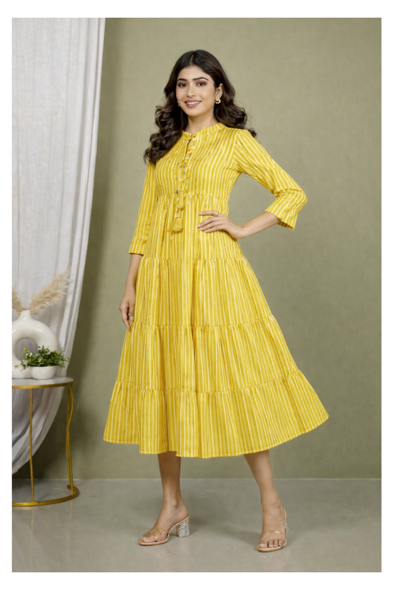 Sunrise Stripes Tiered Fit & Flare Dress