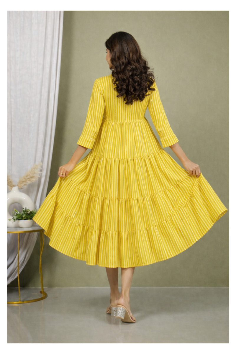 Sunrise Stripes Tiered Fit & Flare Dress