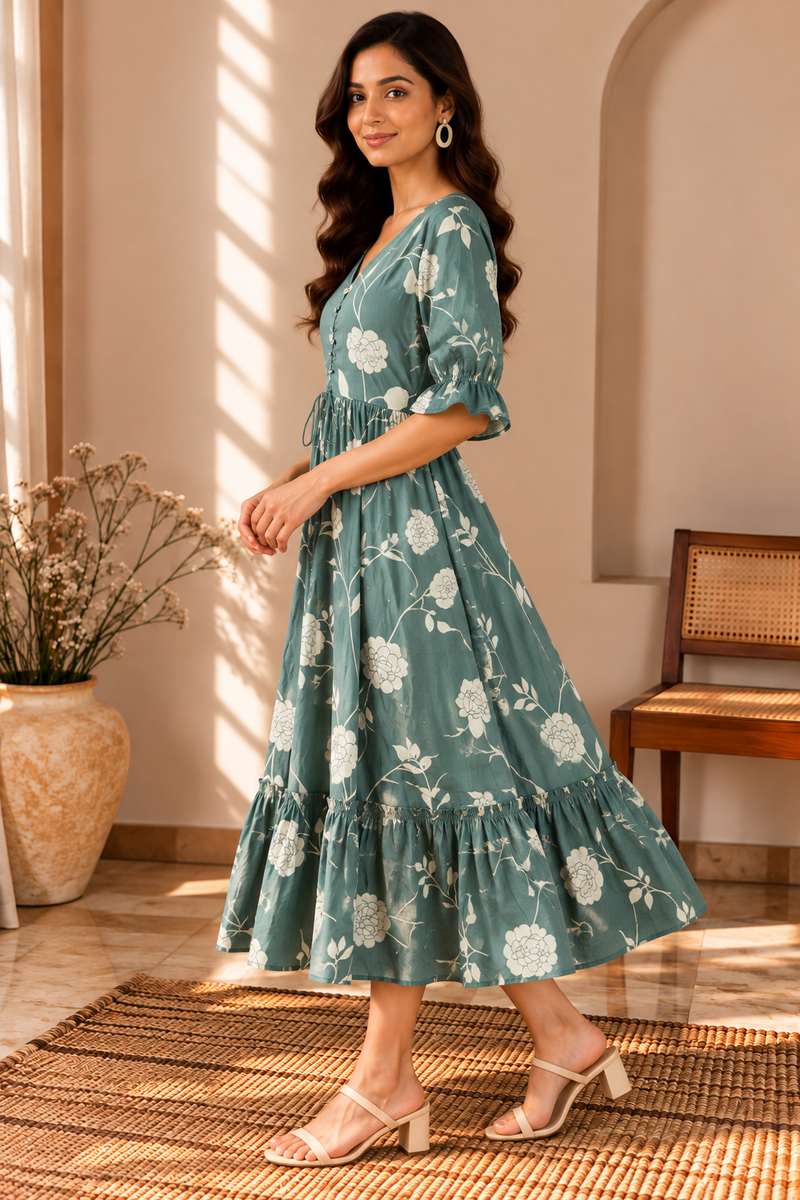 Petal Sleeve Midi Dress