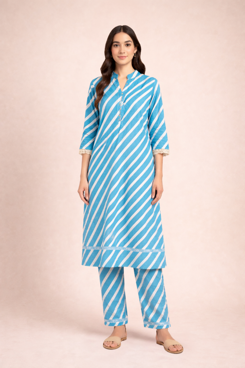 Diagonal Striped Print Kurta Set