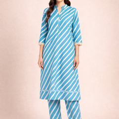 Diagonal Striped Print Kurta Set