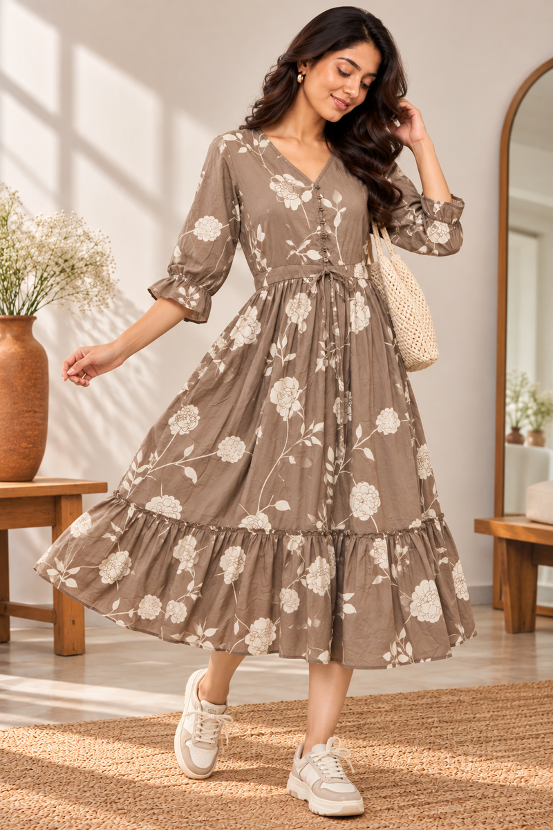 Petal Sleeve Midi Dress