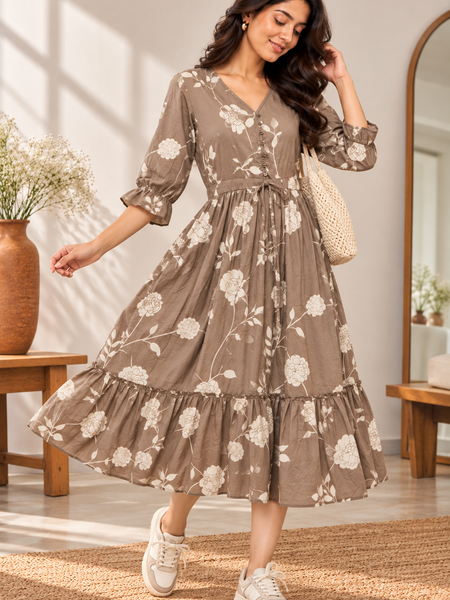 Petal Sleeve Midi Dress