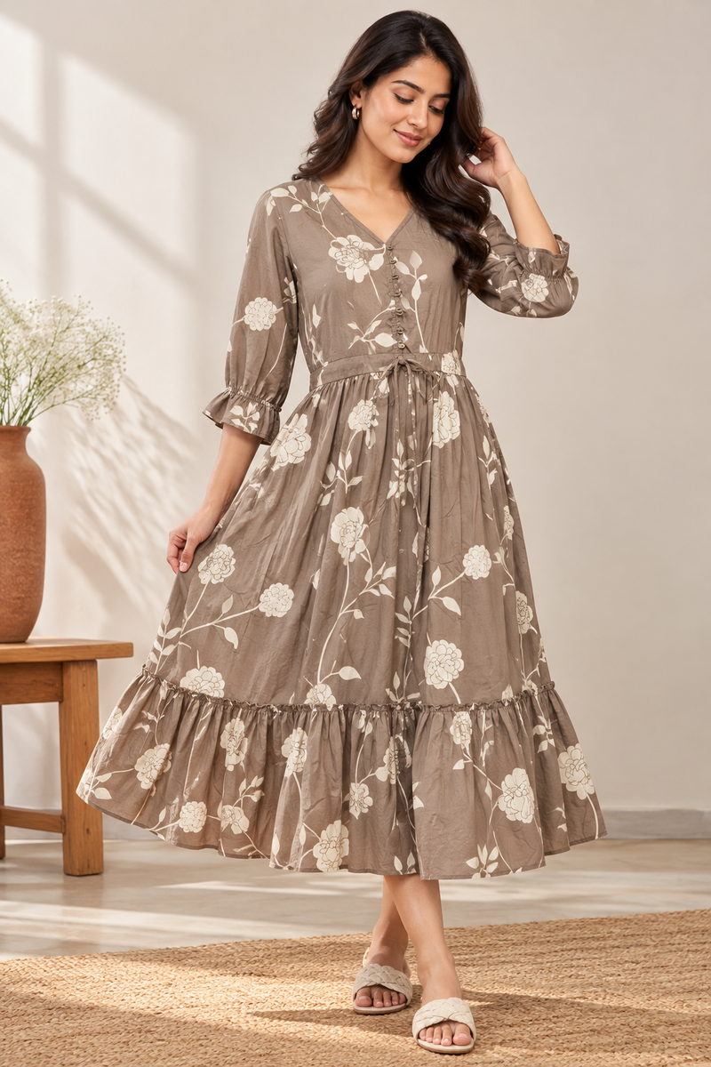 Petal Sleeve Midi Dress