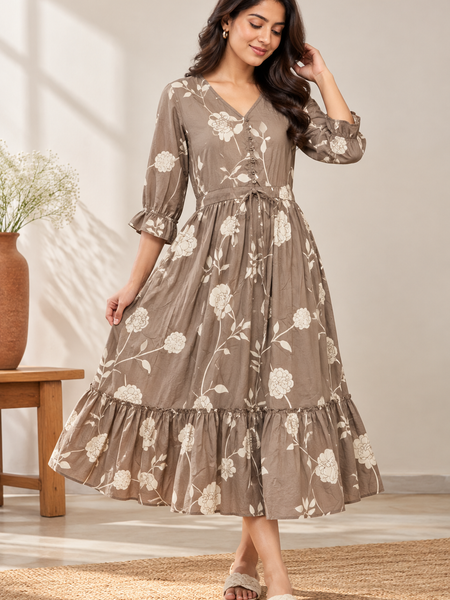 Petal Sleeve Midi Dress