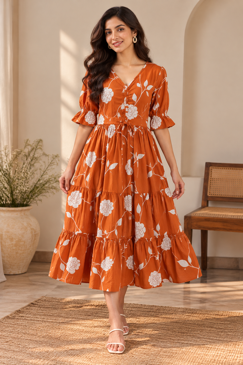 Petal Sleeve Midi Dress