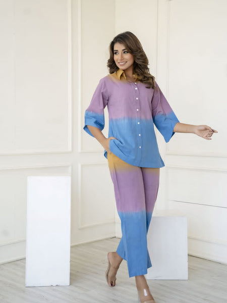 Brown Blue Ombre Co-ord Set