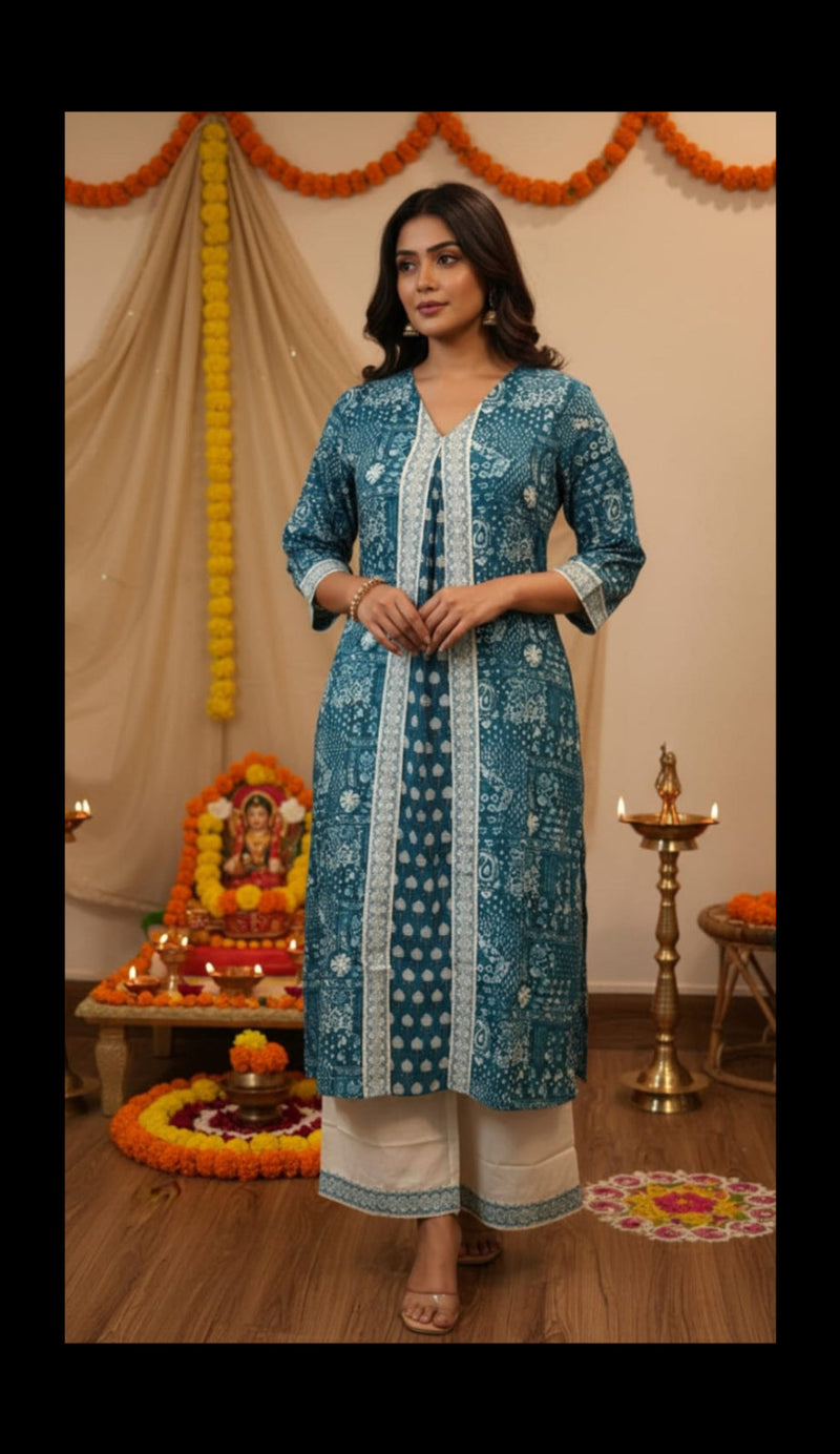 Ocean Indigo Handblock Kurta Set