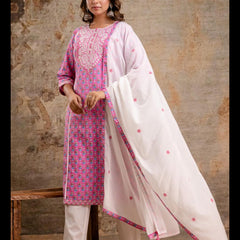 Ruby Blossom Cotton Kurta Set