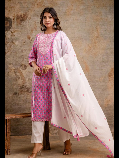 Ruby Blossom Cotton Kurta Set