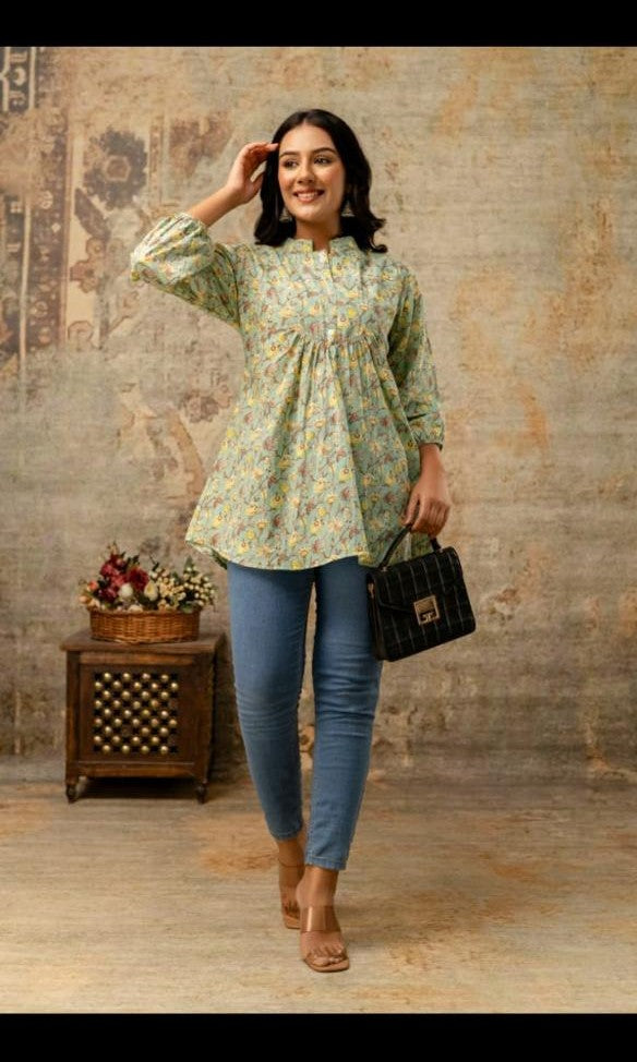 Blush Meadow Floral Pintuck Peplum Top