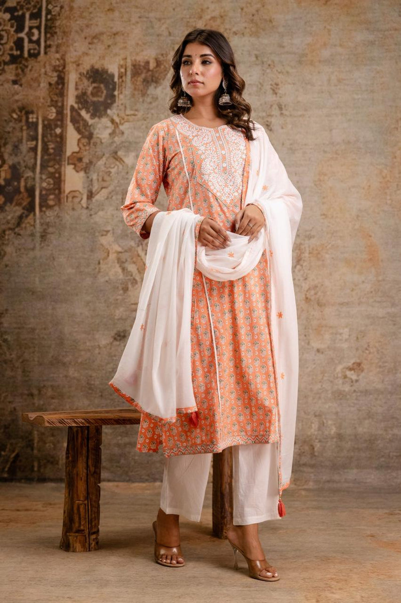 Ruby Blossom Cotton Kurta Set