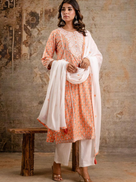 Ruby Blossom Cotton Kurta Set