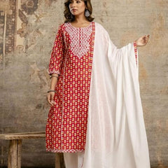 Ruby Blossom Cotton Kurta Set
