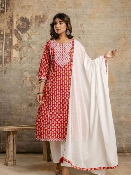 Ruby Blossom Cotton Kurta Set