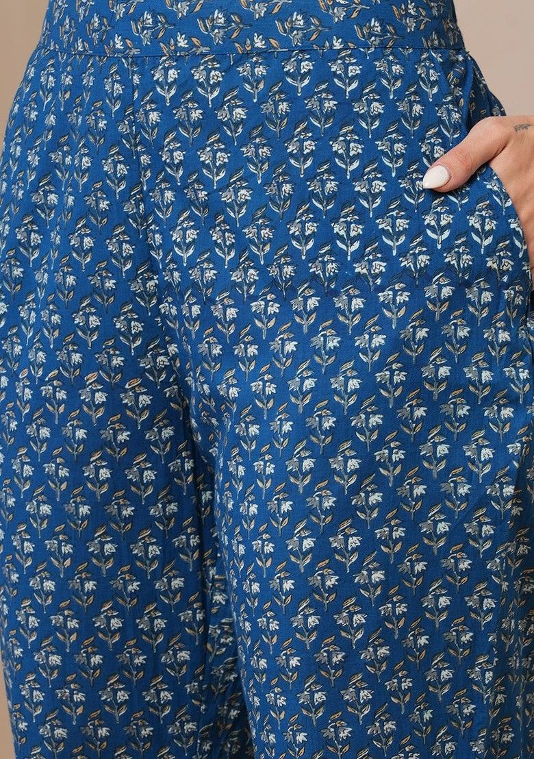 Blue Floral Kantha Kurti Set
