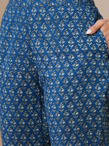Blue Floral Kantha Kurti Set