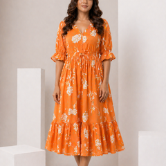 petal sleeve midi dress