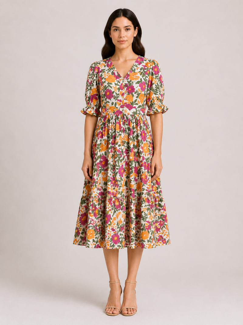Floral midi sleeve dress