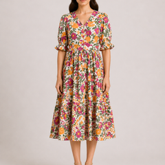 Floral midi sleeve dress