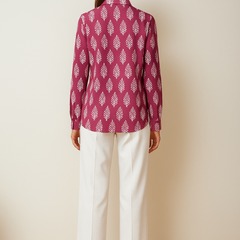 Magenta Leaf Print Flex Fabric Shirt