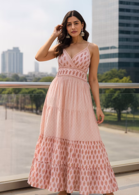 Pink Tiered Cotton Dress