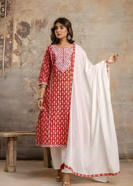 Ruby Blossom Cotton Kurta Set